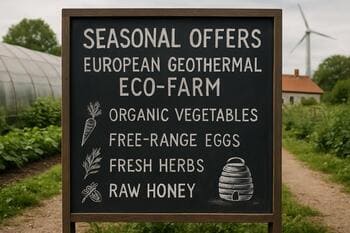 Chalk seasonal board listing berries and herbs