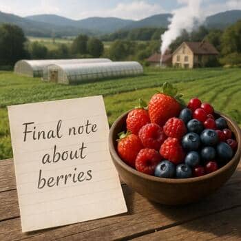 Small note about berries pinned near crates