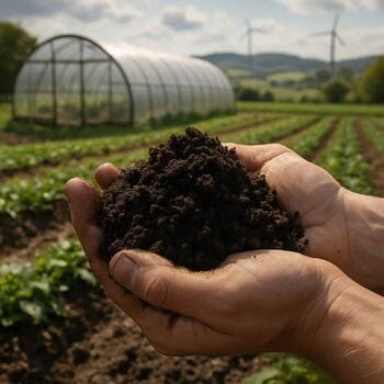 Handful of dark crumbly compost humus