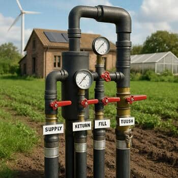 Geothermal loop hub with labeled valves