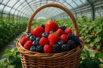 Shallow punnet with mixed glasshouse berries