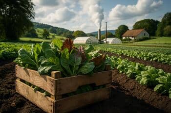 Harvest crate with tender leaves resting in shade