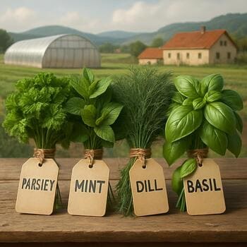 Herb bunches with simple paper labels