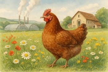 Sketch of a heritage meadow hen among flowers