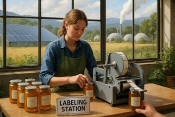 Label station with stamps and cards