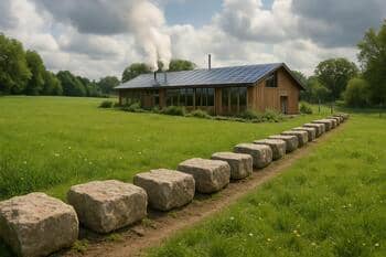 Foundation stones set along a meadow edge