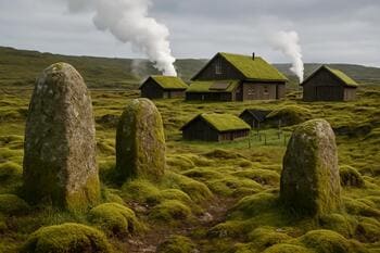 Old field boundary stones and moss