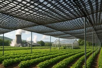Shade net weave seen against bright sky